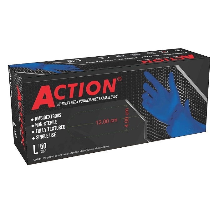 Action Blue Hi-Risk Exam Powder Free Latex Gloves